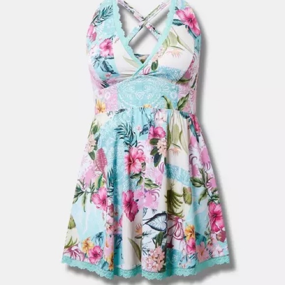 TORRID NWT Swim dress 3X Lelani floral lace trimmed plus size bathing suit - Picture 3 of 8